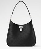 2026 All Around PM Tote Bag with Openwork Monogram Pattern, Pebble Gray Mahina Calfskin M28306