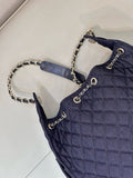 2026 Chain-Strap Tote Bag in Dark Blue Vintage Quilted Denim |AS5311 B24037 U9373