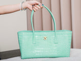 2026 Small Shopping Bag in Mint Green Crocodile-Embossed Calfskin |AS6243 B24144 U8385